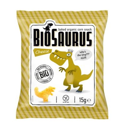 Kukuričné chrumky Dinosaurs so syrovou príchuťou, BEZ SKLA. BIO 15 g BioSaurus