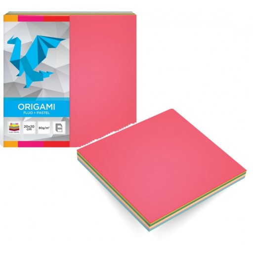 INTERDRUK origami papier pastel + fluo 20x20cm 100 listov. 10 DIY farieb