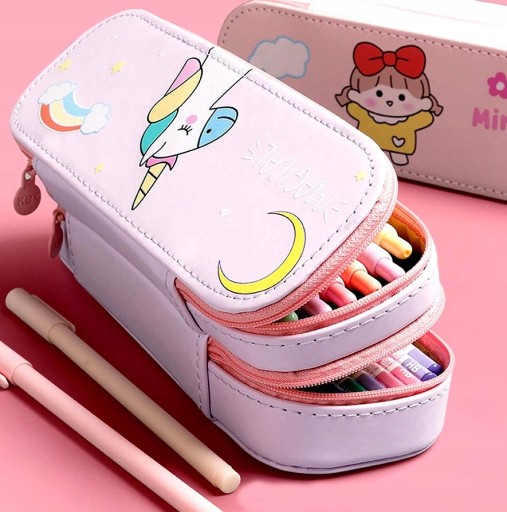 Školský peračník Unicorn, dve priehradky, fixky, farbičky, dievčatká