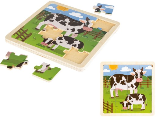 DREVENÉ PUZZLE VZDELÁVACIE BLOKY PRE DETI KRÁVKY 3+