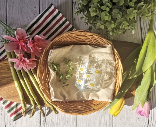SZYMEK HRNČEK 220ML DAISIES SKLO SKLO NA KÁVU, ČAJ, ŠŤAVU