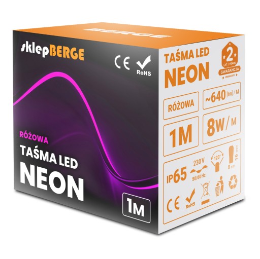 NEON LED pásik 230V 8W ružový IP68 1m