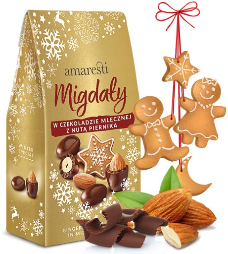 MANDLE ORIEŠKY V MLIEČNEJ ČOKOLÁDE S POZNÁMKOM PERNÍKA AMARESTI ZIMNÉ 80G