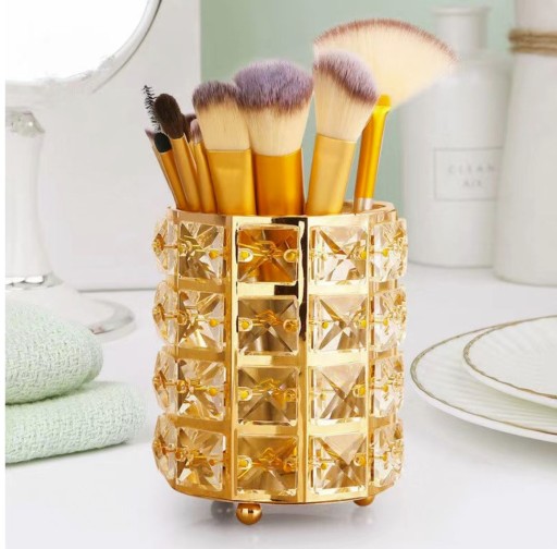 Elegantný organizér na MAKEUP štetce so zlatými kryštálmi