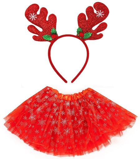 OUTFIT čelenka soba sob TUTU SKIRT červené snehové vločky sa trblietajú