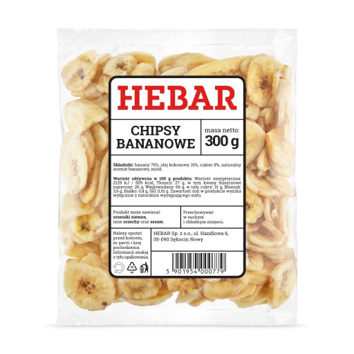 SUŠENÉ BANÁNY HEBAR BANÁNOVÉ ČIPY 300 g