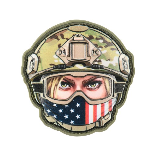 3D NÁŠIVKA NA VELCRO EMOJI ŽENA SO ŠATKOU USA OKULIARE NA PRILBU M-TAC PVC