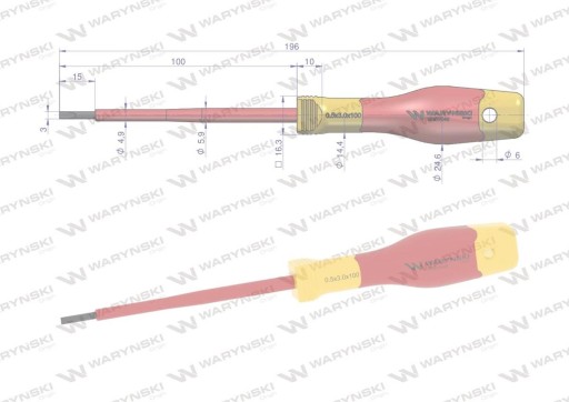 Plochý skrutkovač. zateplené 3 x 100 mm. VDE. oceľ S2, Waryński, WMW040