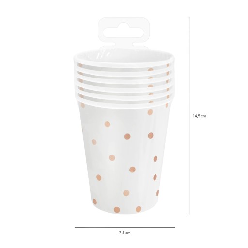 BIELE papierové poháre s bodkami, ružové zlato, ružové zlato, 260 ml, 6 ks