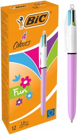 BIC 4COLORS ZÁBAVNÉ PASTELOVÉ AUTOMATICKÉ GUĽAČKO 4 FARBY ŠKOLSKÉ KANCELÁRIE
