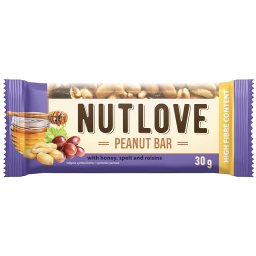ALLNUTRITION NUTLOVE ARAŠIDOVÁ TYČINKA 30G MED A HROZENKY BEZ PRIDANÉHO CUKRU FIT
