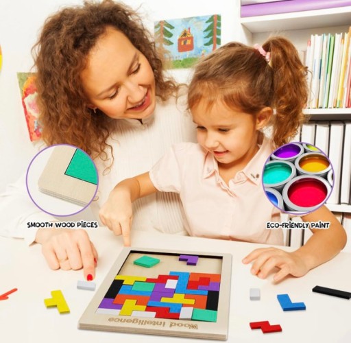 TETRIS PUZZLE PUZZLE DREVENÉ BLOKY BLOKY TICK CROSS MONTESSORI 3V1