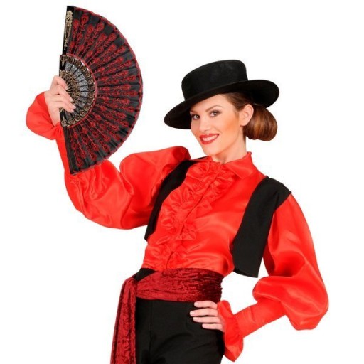 ŠPANIELSKY VENTILÁTOR ČIERNE ČERVENÉ FLAMENCO