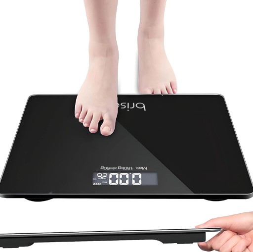 MODERNÁ KÚPEĽŇOVÁ VÁHA ELEKTRONICKÁ SKLENENÁ ČIERNA 180 KG + BATÉRIE
