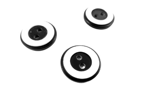 2-dierkový gombík, čiernobiely - 15 mm (6 ks)