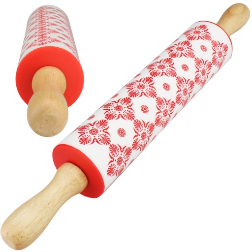 KUCHYŇSKÝ SILIKÓNOVÝ VALEC NA PIZZOVÉ CESTO, drevené rúčky, 30 cm, farby