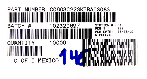 Keramický MLCC 603 50V DC 10% 22nF 100ks