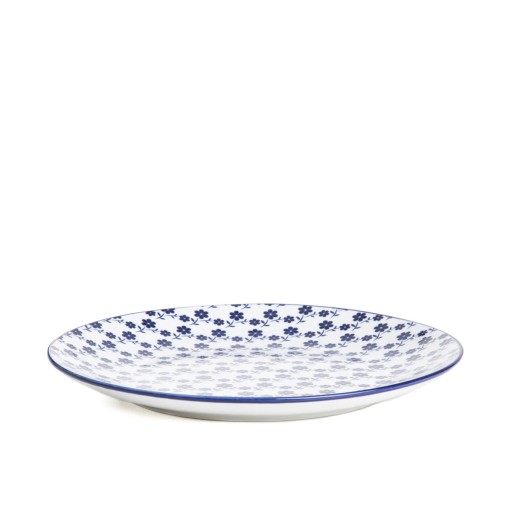 Jedálenský tanier NAVIA, námornícka modrá, s kvetmi, 27 cm, HOMLA