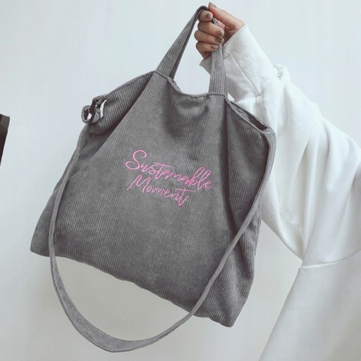 ŠEDÁ Manšestrová taška SHOPPER Priestranná taška cez rameno