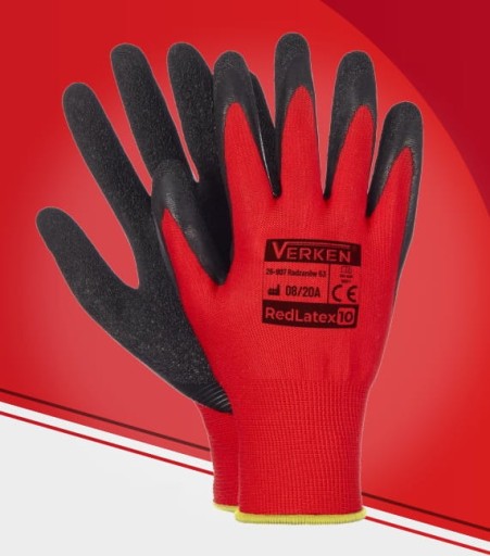 Verken RedLatexové rukavice Resistance and Grip 12 párov CE EN420 8