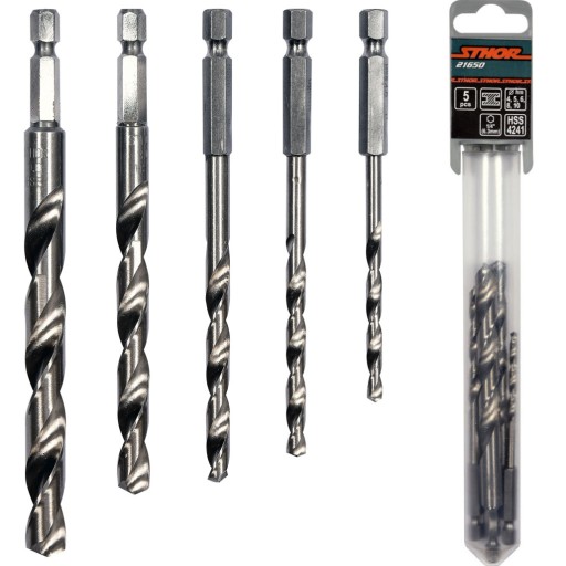 VŔTAČKY DO KOVU HRUBÉ 4-10MM HSS HEX 1/4” SADA 5 KS.