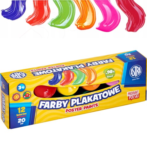 Astra POSTER PAINTS 12 farieb x 20ml v téglikoch, ŠTANDARDNÁ KRABIČKA