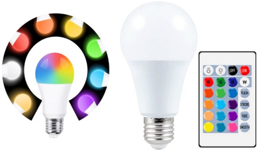 RGB LED žiarovka E27 12W IR diaľkové ovládanie 16 farieb