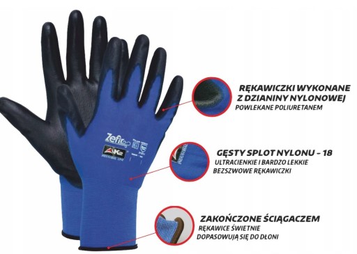 RUKAVICE PRESNÉ PRACOVNÉ RUKAVICE BEZ ŠVOV ZEFIR 9 K2