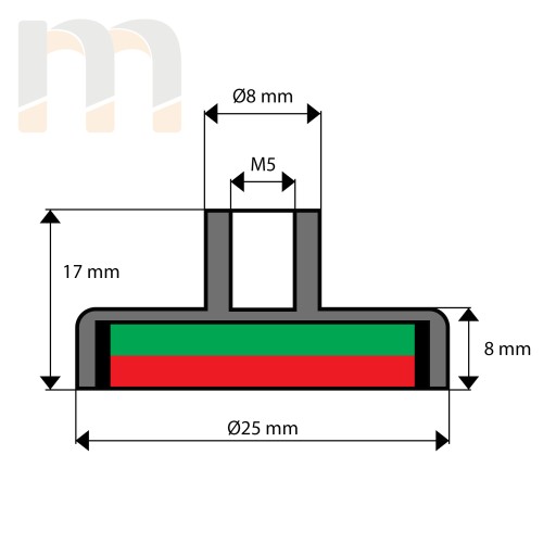 NEODYMIOVÝ MAGNETICKÝ DRŽIAK 25MM S ZATVORENÝM HÁKOM KAPACITA 22 KG 1 KS