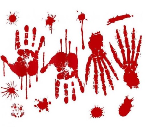 HALLOWEENSKÉ DEKORÁCIE KREVNÉ STOPY RUKY KRVA ČERVENÁ STRAŠIVÉ NÁLEPKY GODAN