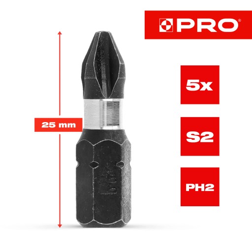 5x rázový bit PH2 rázový bit 25mm | Nárazový bit pre skrutkovač