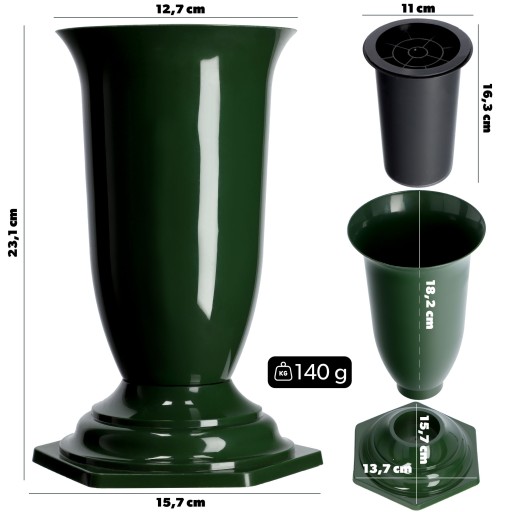 Váza, fľaša, cintorín, hrob, náhrobný kameň, zelená, 23 cm