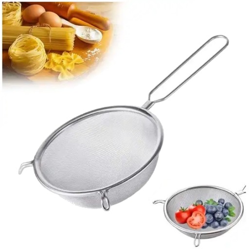 KUCHYŇSKÝ SITO STRIEBORNÝ, CEDNÍK S RÚČKOU, NEREZ, PRIEMER 16 cm