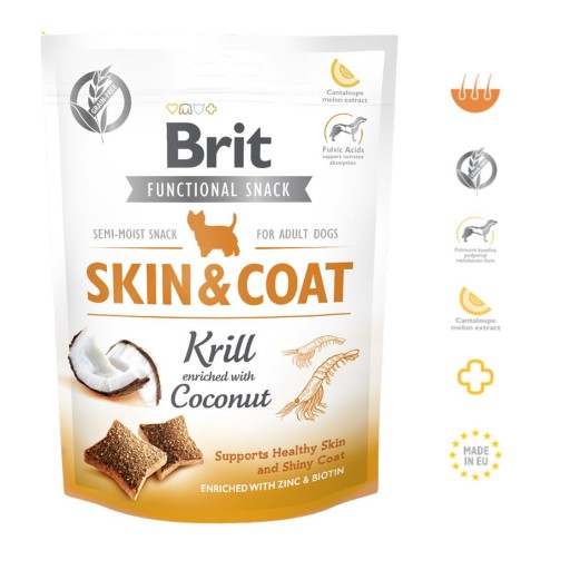 BRIT SKIN&COAT funkčná maškrta pre psov Krill s kokosom 150g