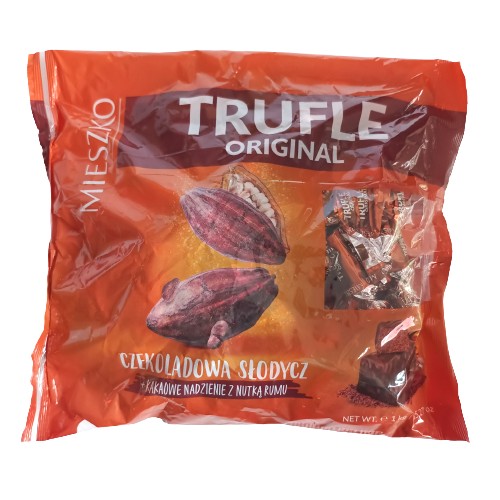 MIESZKO KAKAOVÉ TRAFFLE PLNENIE S POZNÁMKOU RUMU 1KG DÁTUM: 30.06.2024