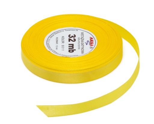 Žltá saténová stuha 12mm 32m 8011