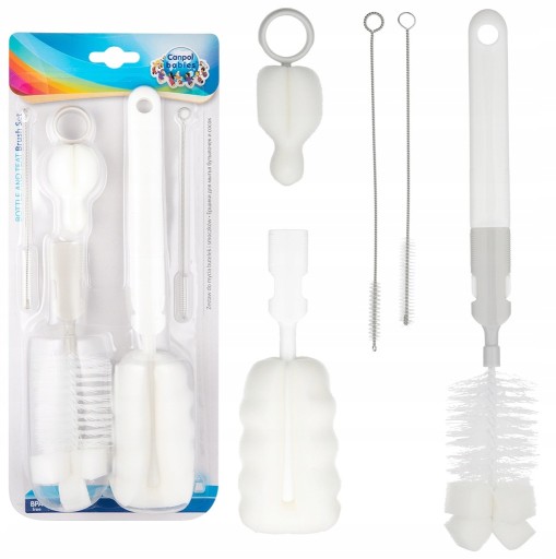 CANPOL Sada umývacích kefiek 5x BRUSH hubka na tubu cumlíka na fľašu