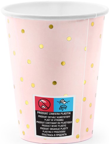 SVETLORUŽOVÉ papierové poháre na NARODENINOVÝ BABY SPRCHOVAČ 1 ROK 260 ml 6 ks