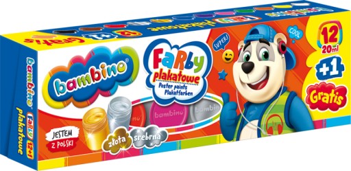 Plagátové farby 12 + 1 farieb 20 ml zlatá a strieborná BAMBINO 13 farieb