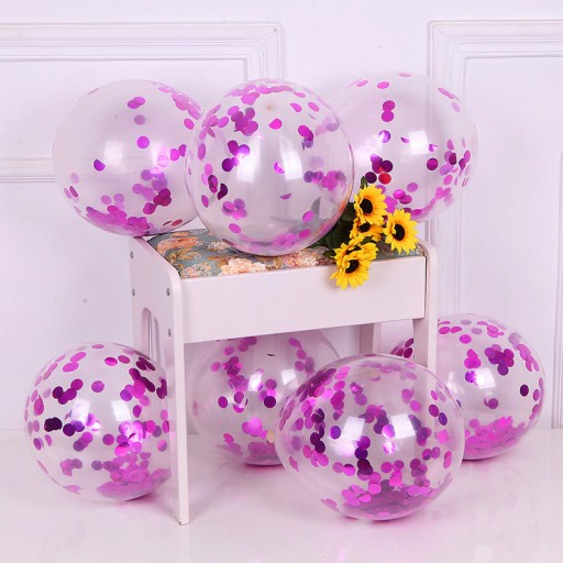 Priehľadný balón s ružovými konfetami - fuchsiová - 10 ks
