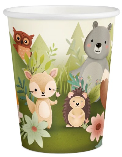 Papierové poháre narodeninové poháre ANIMALS FOREST FRIENDS 220ml 6ks