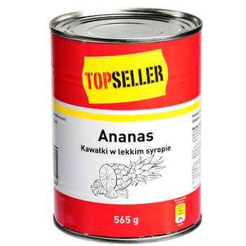 1x 565g TOPSELLER Kúsky ananásu v light sirupe