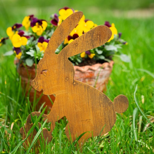 Králik s košíkom Dekorácia Záhradná dekorácia A-board Corten Effect