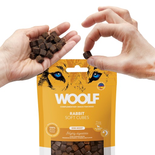 WOOLF MÄKKÉ KOCKY KRÁLIK MONOPROTEÍN PRÍRODNÁ POCHÚDKA PRE PSOV KRÁLIEK 100g