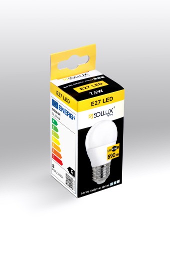 SOLLUX LED guľová žiarovka E27 4000K STUDENÁ 7,5W 690lm