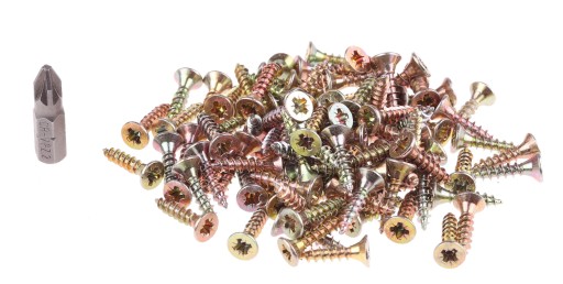 SKRUTKA DO DREVA 3,5 x 16 mm ZLATÁ POZINKOVANÁ ŽLTÁ 100 KS + KUŽELOVÝ BIT PZ2