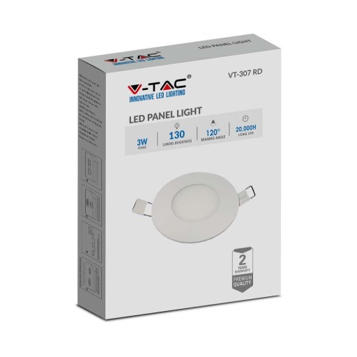 V-TAC Premium Downlight LED panel 3W okrúhly fi84 VT-307 4000K 130lm