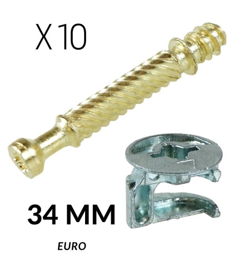 10x Excentrická spojka na nábytok, dĺžka 34 EURO