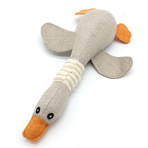 PLYŠOVÁ HRAČKA PRE PSA, KÁČKA, 33 CM, SIVÁ, HRUBÁČKA, PIŠKAČKA