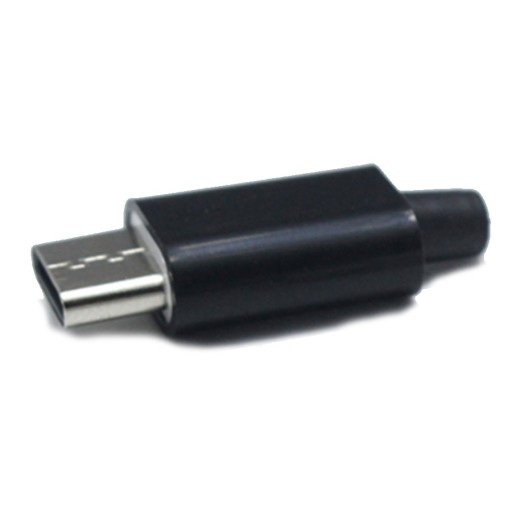USB C zástrčka, čierne puzdro na spájkovanie kábla